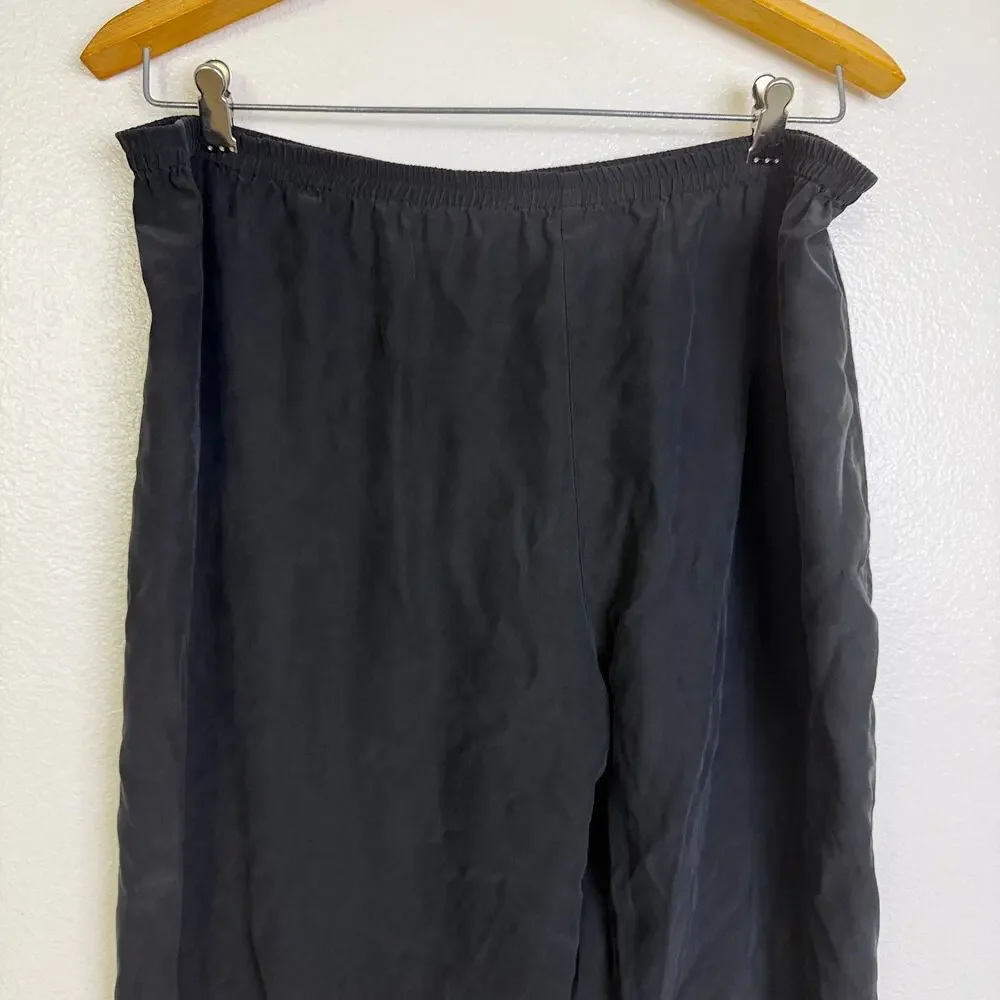 Eileen Fisher Silk Pants Womens Medium Black Wide Leg Pull On Crop Elastic 24.5" - Picture 5 of 9